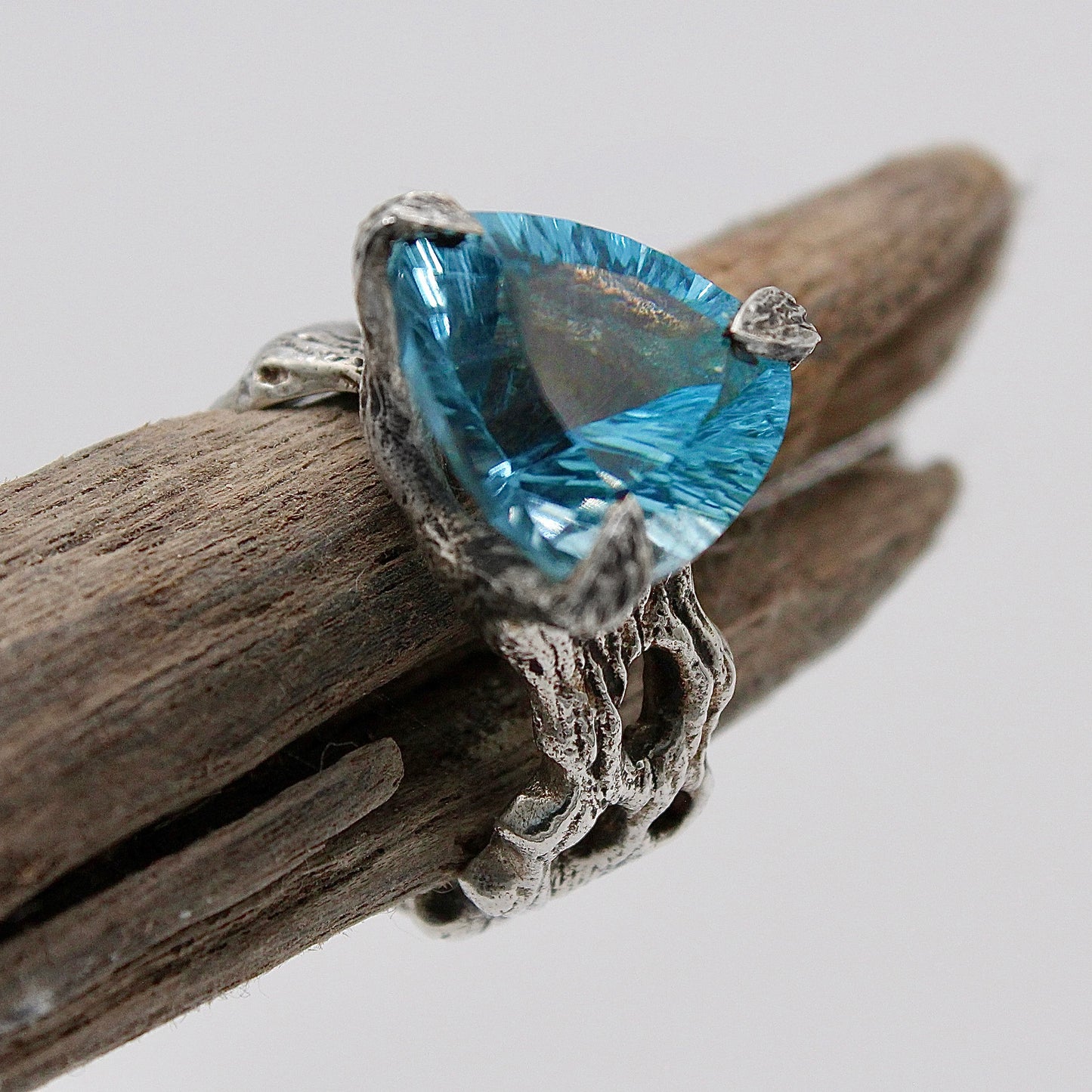 Bark Ring with Blue Topaz