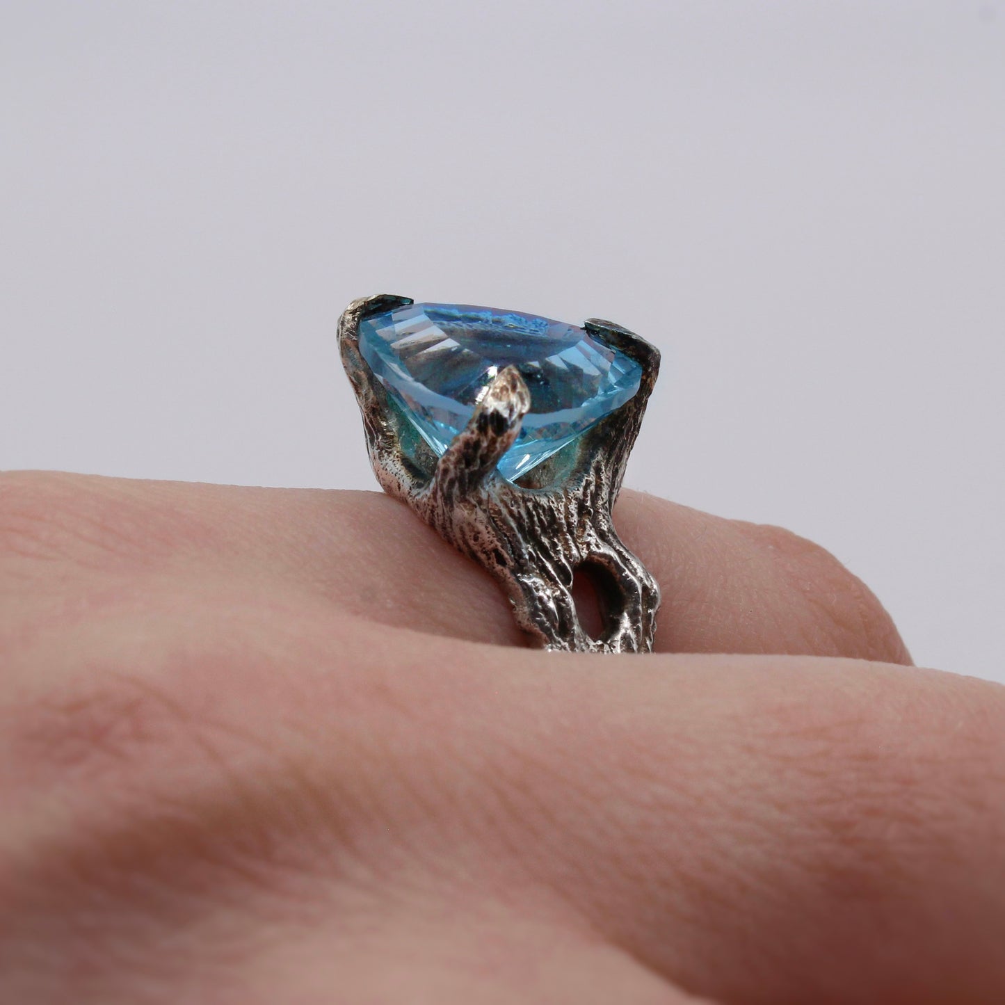 Bark Ring with Blue Topaz
